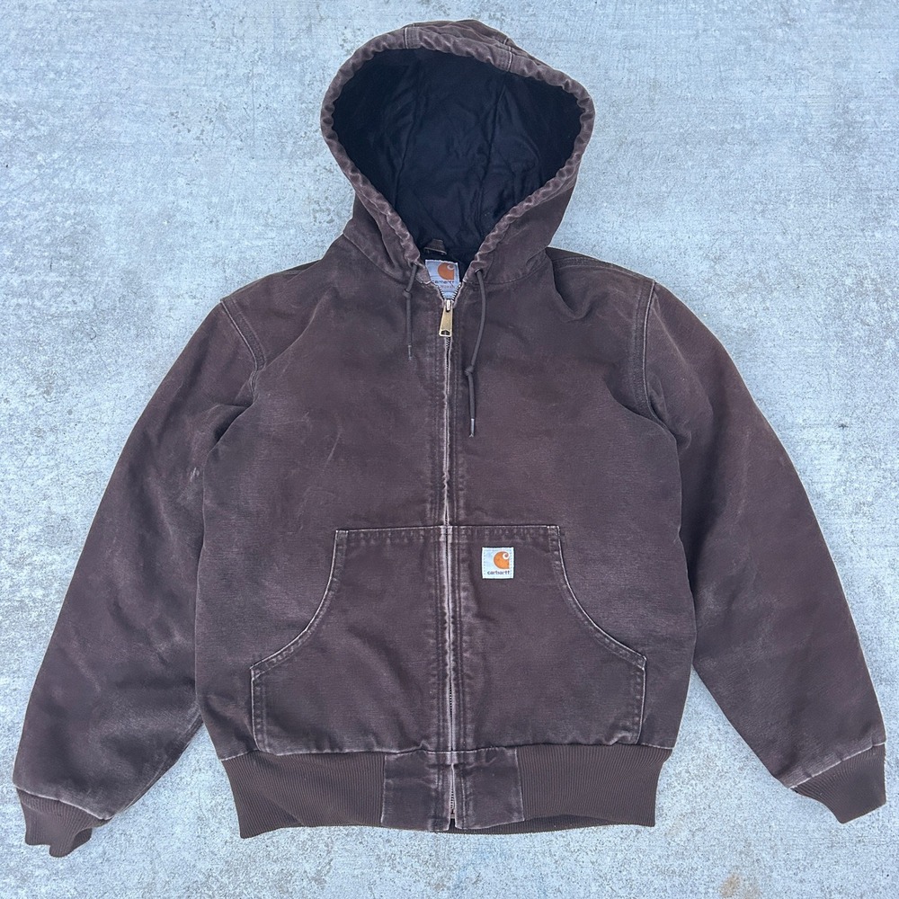Vintage Carhartt Hooded Jacket Womens Small Brown Canvas Workwear WJ130 DKB